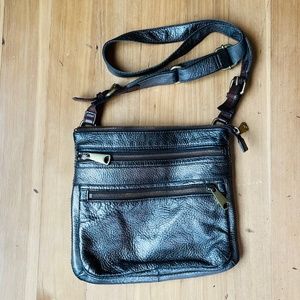 Fossil metallic pewter leather crossbody bag